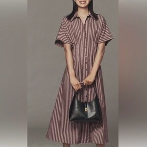 Tobie Shirtdress in Chocolate/Pink Stripe